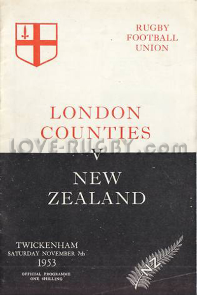 1953 London Counties v New Zealand  Rugby Programme